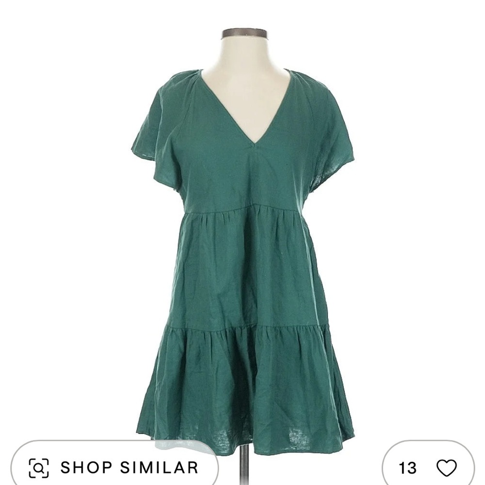 Universal thread flutter sleeve Green V-Neck skater loose Dress Xs NWT